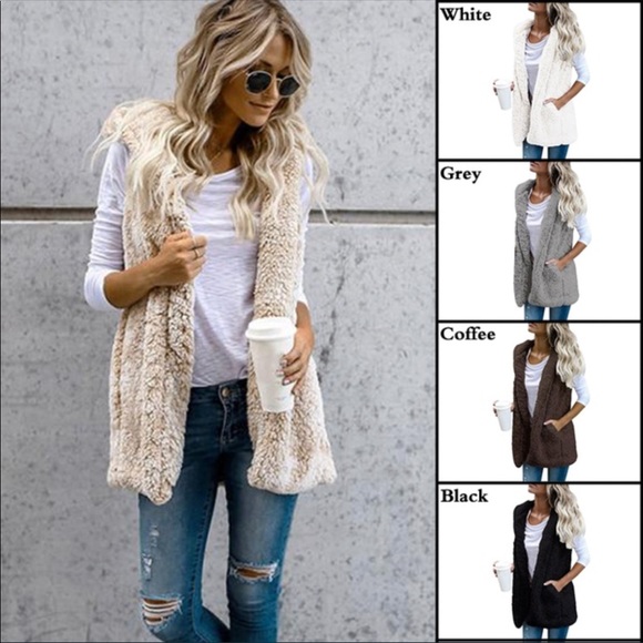 Jackets & Blazers - Faux Fur Hoodie Vest